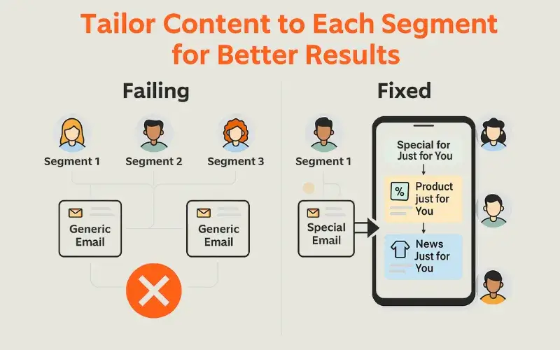 Email segmentation fails when all segments receive the same email content. 