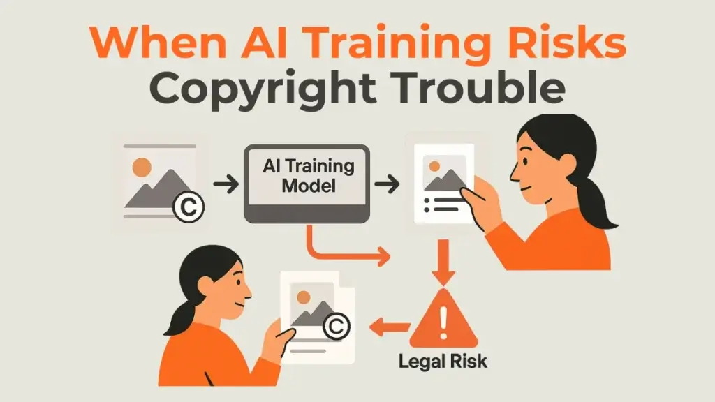 A flowchart explaining how the risk of AI copyright infringement is created.