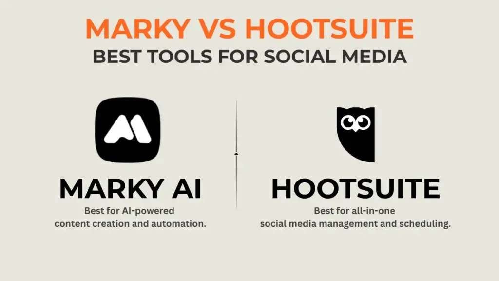 A comparison of Marky AI and Hootsuite, two of the best AI social media automation tools. 