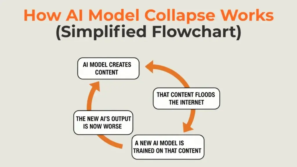 A flowchart explaining the AI feedback loop that causes AI model collapse. 