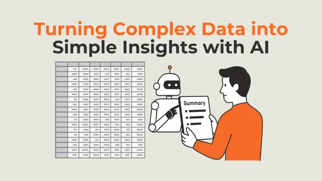 AI translating complex data into insights, showcasing human-AI collaboration. 
