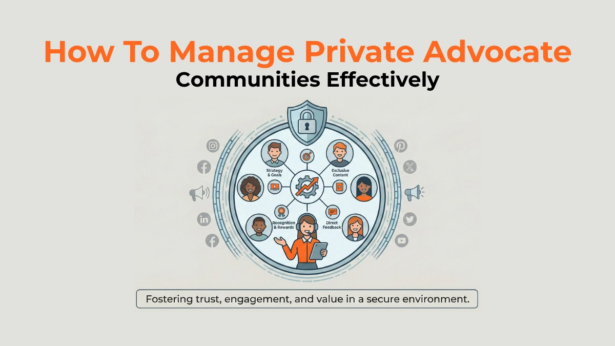 Graphic illustrating a secure private community for happy customers managing advocacy, contrasting with noisy public social media.