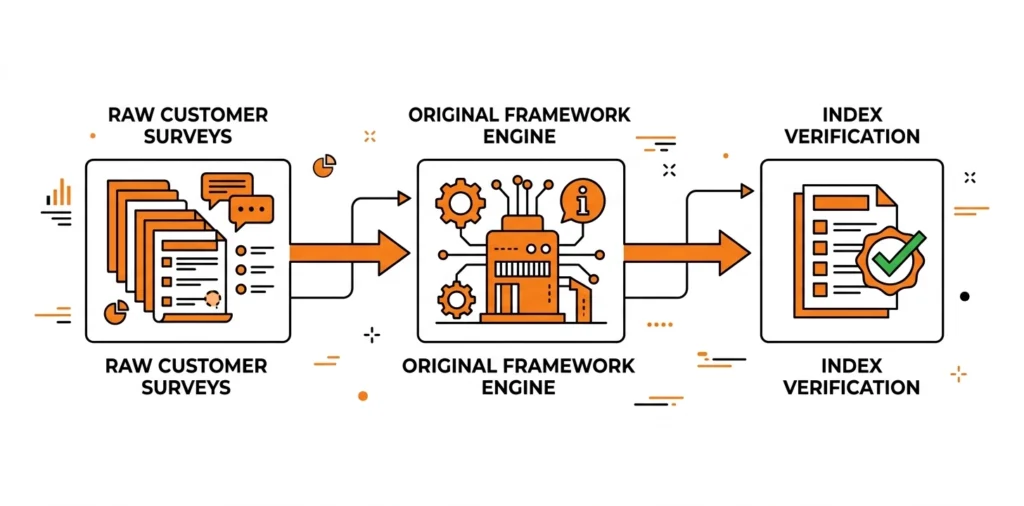 Workflow diagram detailing the process of converting raw survey answers into high-ranking content frameworks. 
