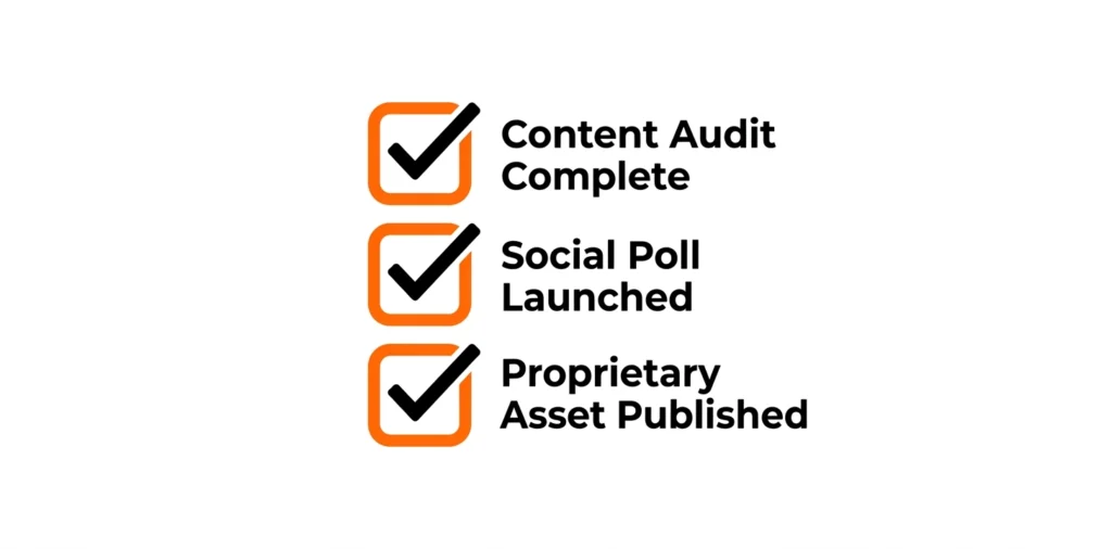 Implementation checklist highlighting the core action steps needed to deploy original content assets. 