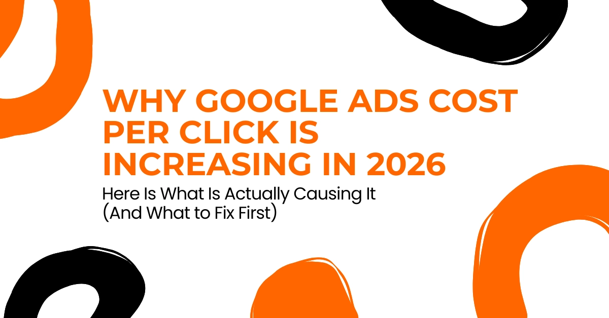 Google Ads CPC increasing 2026 — split screen showing rising CPC graph vs three-step fix checklist